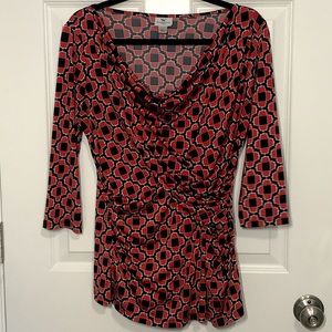 Red & Black Geometric Flower Print Blouse